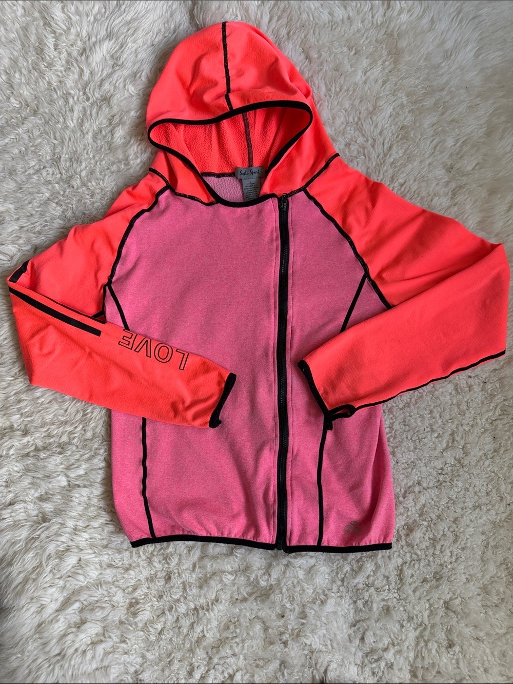 Soho Sport Girls' Pink & Neon Coral Hooded Full Zip Hoodie